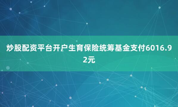 炒股配资平台开户生育保险统筹基金支付6016.92元