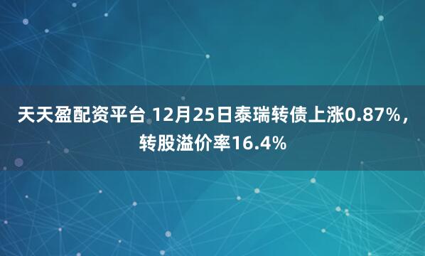天天盈配资平台 12月25日泰瑞转债上涨0.87%，转股溢价率16.4%